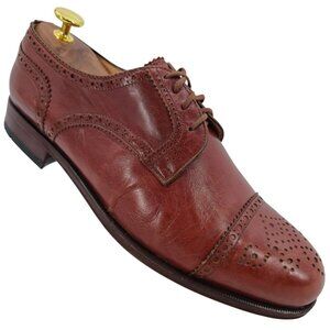 Aldo Brue Italy Cognac Brown Leather Dress Shoes Mens 7.5 Cap-toe Derby Oxfords